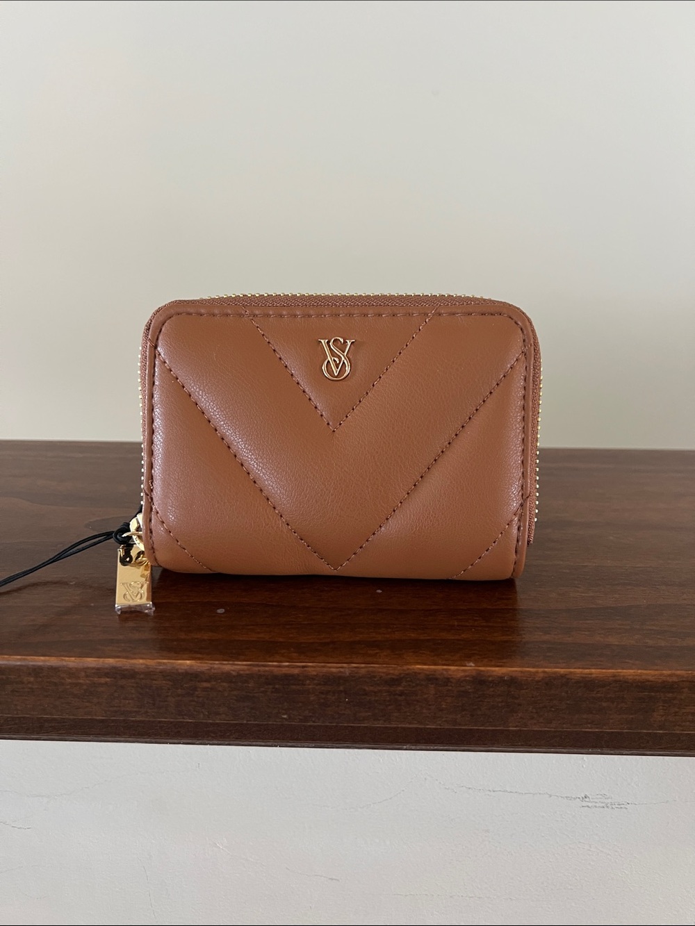 Victoria's Secret Quilted Zip Card Wallet in Camel Brown